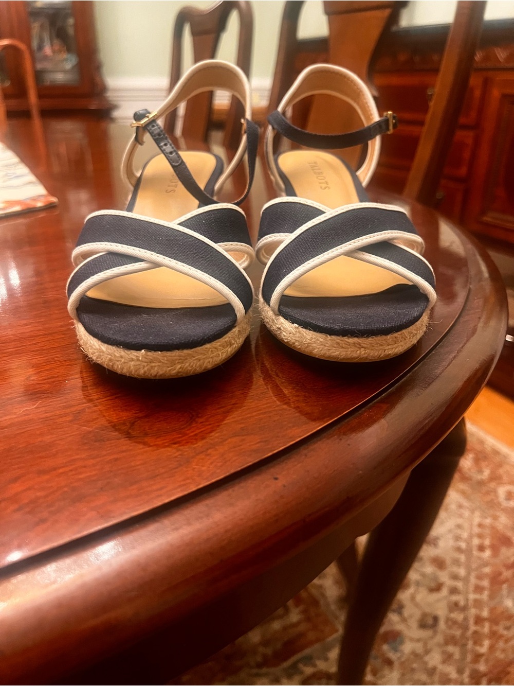 Talbots Lyndsay Crossover Espadrille Canvas Wedges Womens 8M Preppy Nautical - Picture 4 of 4
